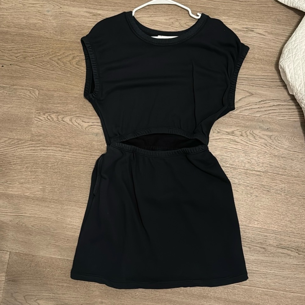 Aerie OFFLINE Weekend Fleece Mini Dress in Black
